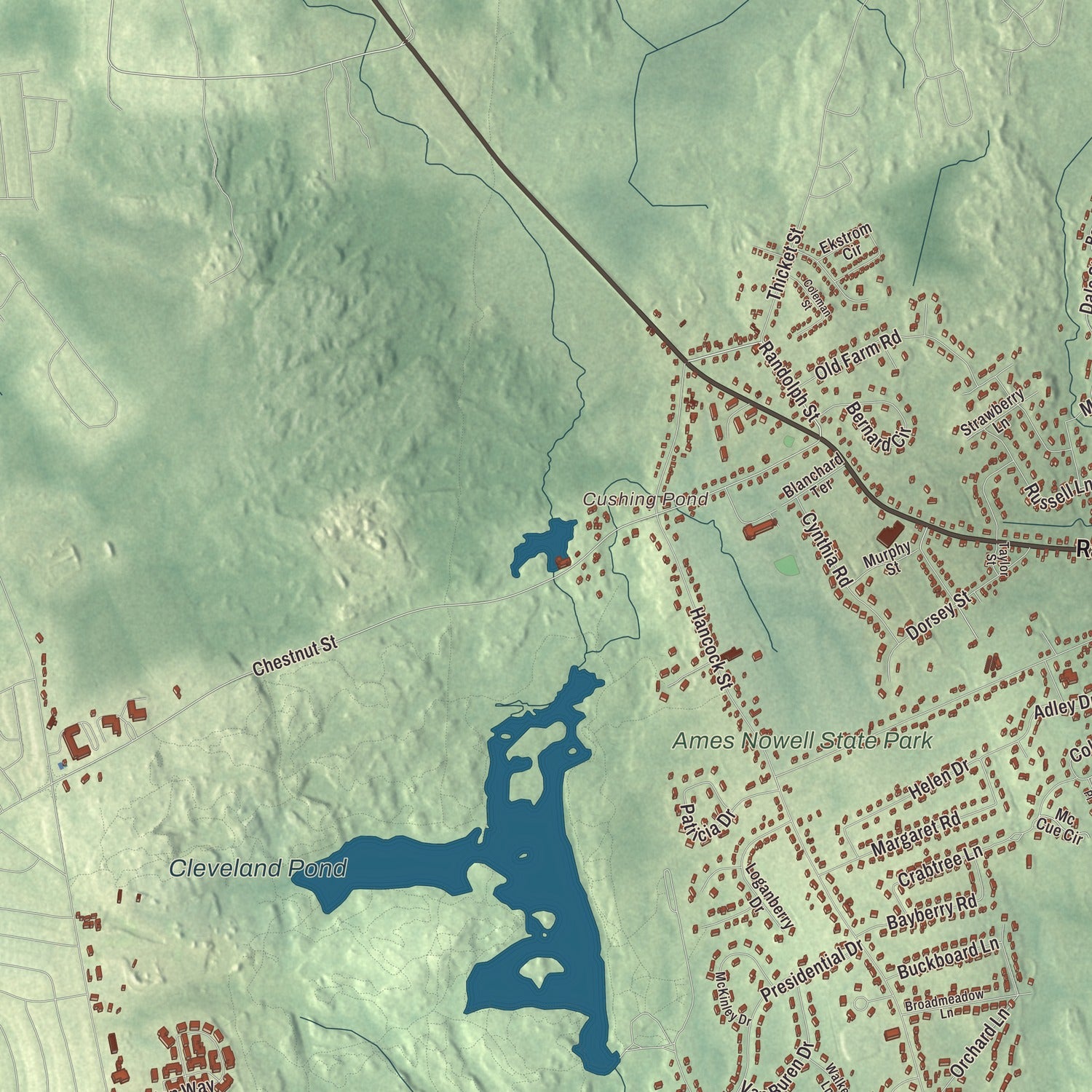 Local terrain and geography detail from the Abington, Massachusetts map
