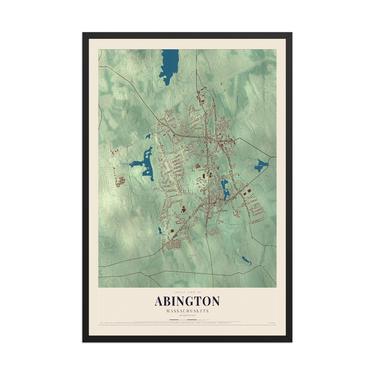 Map of Abington, Massachusetts, 12 x 18 inch print in a black wood frame