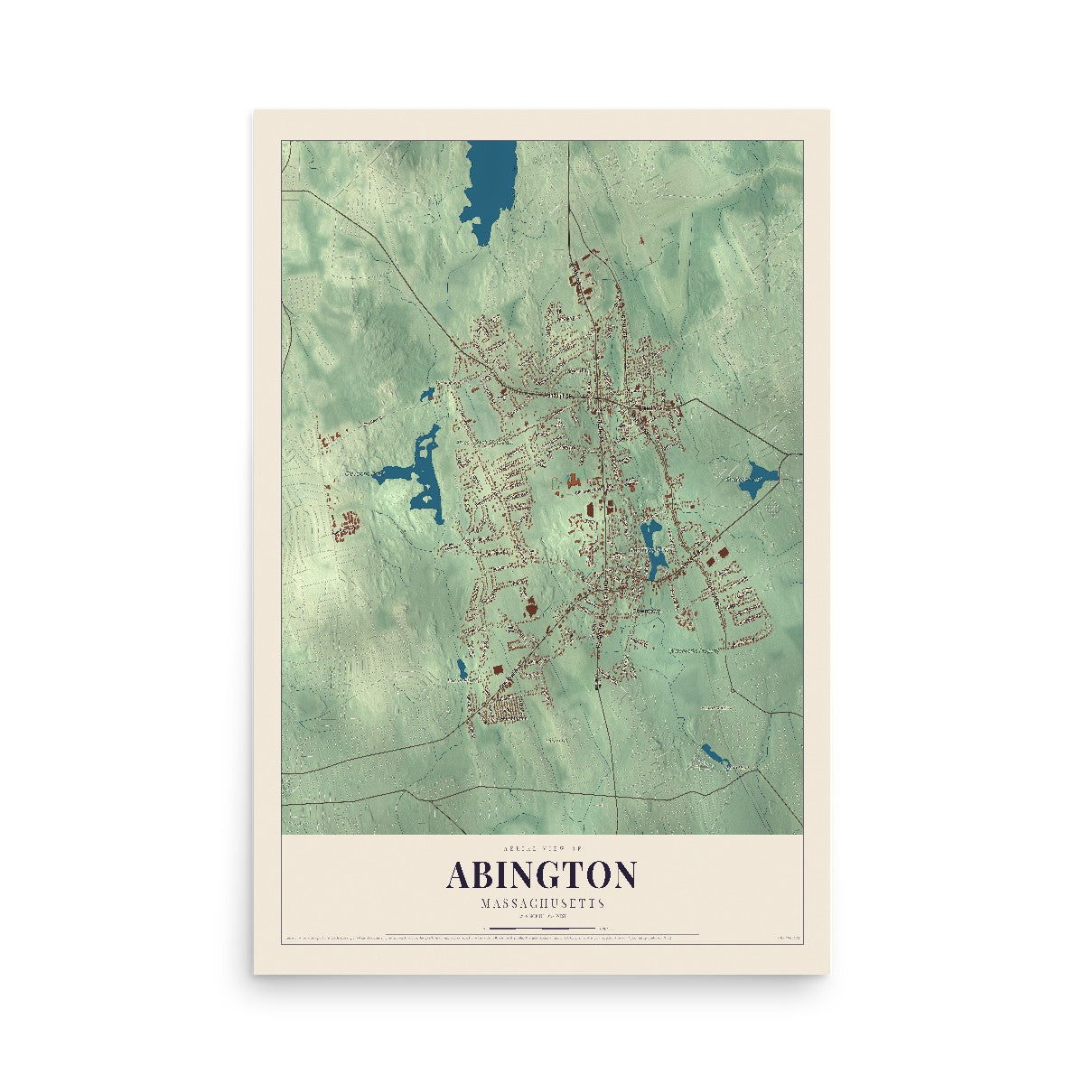 Map of Abington, Massachusetts, 12 x 18 inch unframed archival matte print