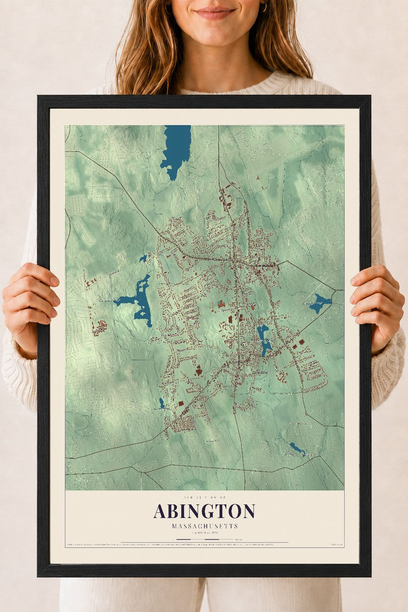 Map of Abington, Massachusetts, 18 x 24 inch print in a black wood frame