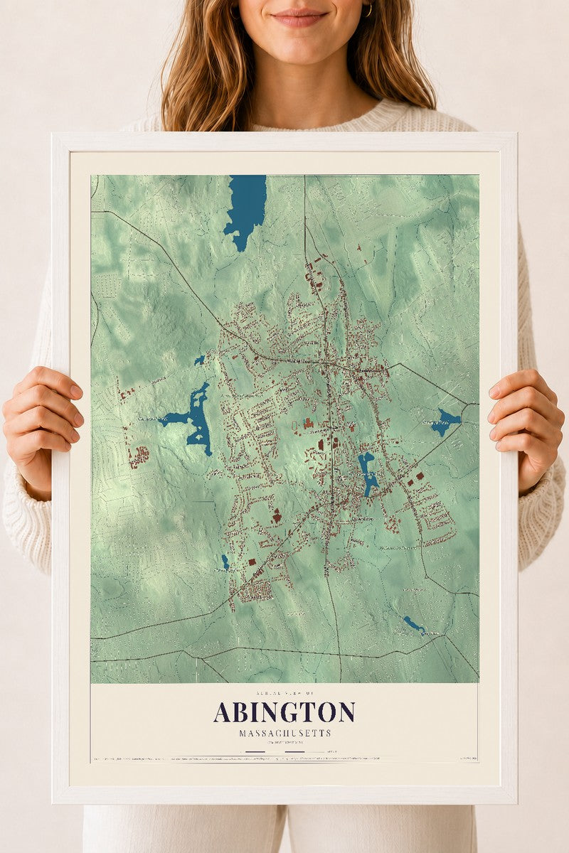 Map of Abington, Massachusetts, 18 x 24 inch print in a white wood frame