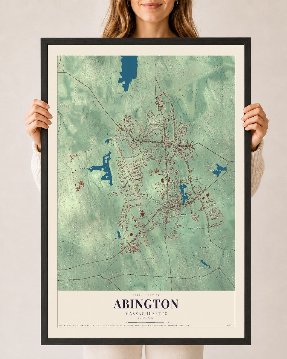 Map of Abington, Massachusetts, 24 x 36 inch print in a black wood frame