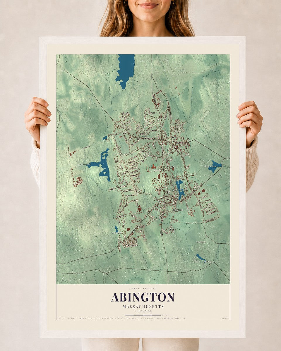 Map of Abington, Massachusetts, 24 x 36 inch print in a white wood frame