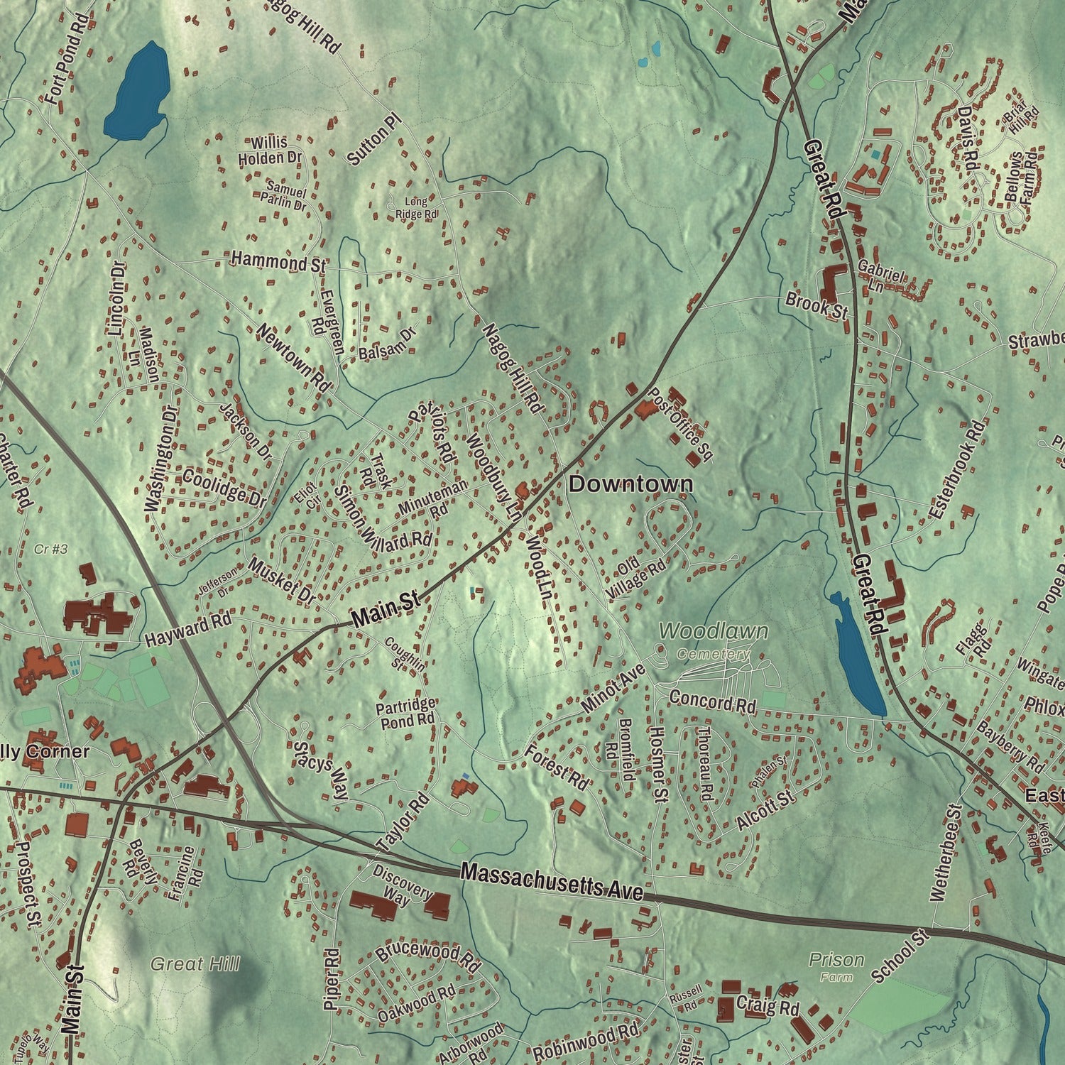 Street and neighborhood detail from the Acton, Massachusetts map