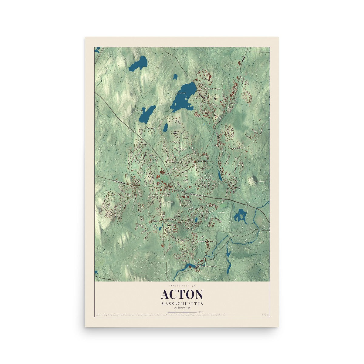 Map of Acton, Massachusetts, 12 x 18 inch unframed archival matte print