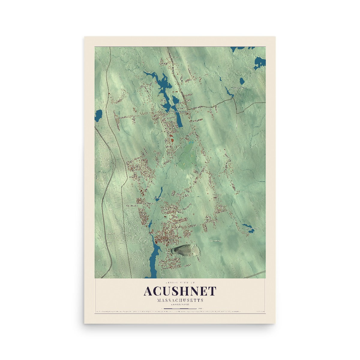 Map of Acushnet, Massachusetts, 12 x 18 inch unframed archival matte print