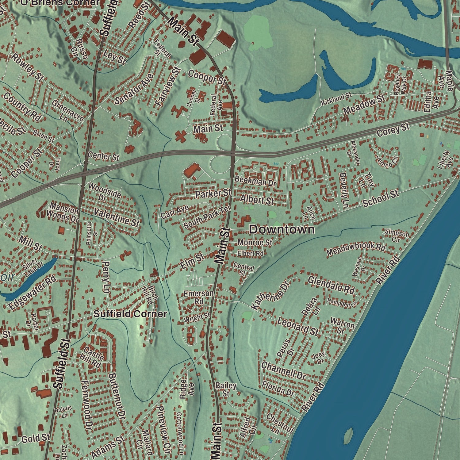Street and neighborhood detail from the Agawam, Massachusetts map