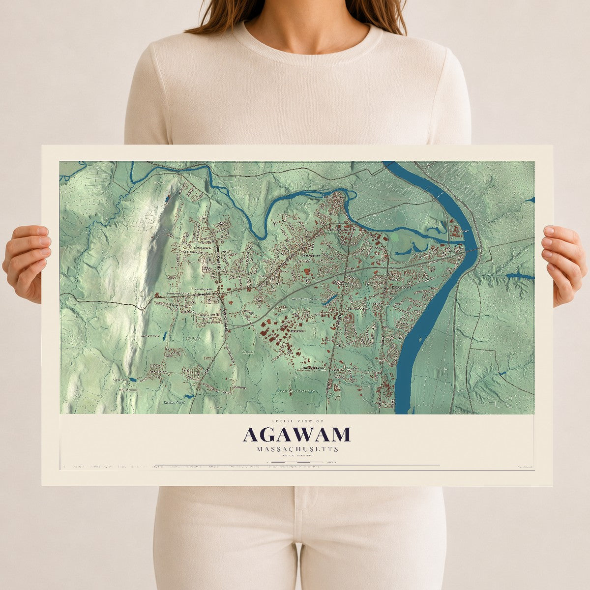 Agawam, Massachusetts map print - 12 x 18 archival matte print