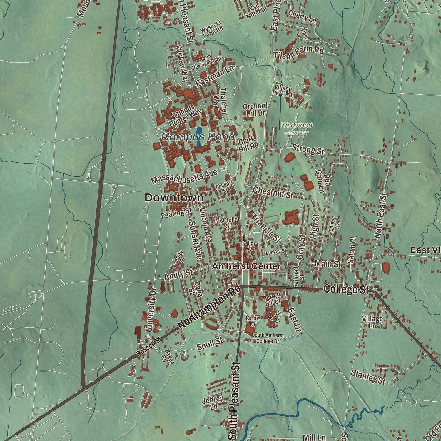 Street and neighborhood detail from the Amherst, Massachusetts map