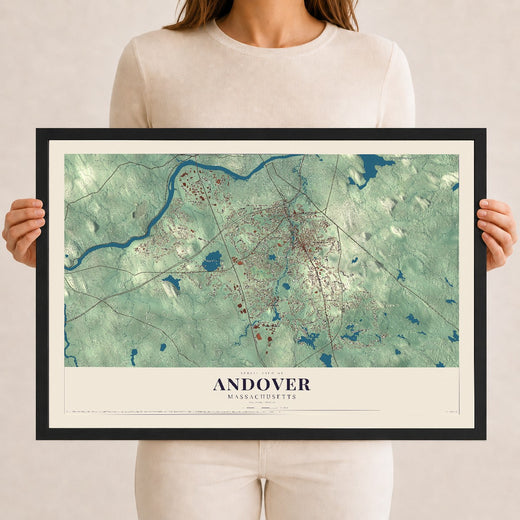 Map of Andover, Massachusetts, 12 x 18 inch print in a black wood frame