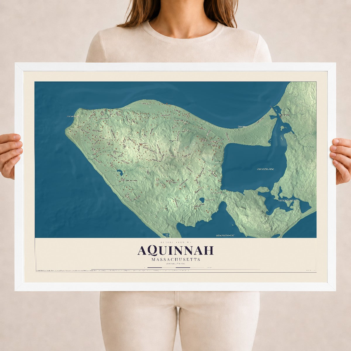 Aquinnah, Massachusetts map print - 18 x 24 white Ayous wood frame