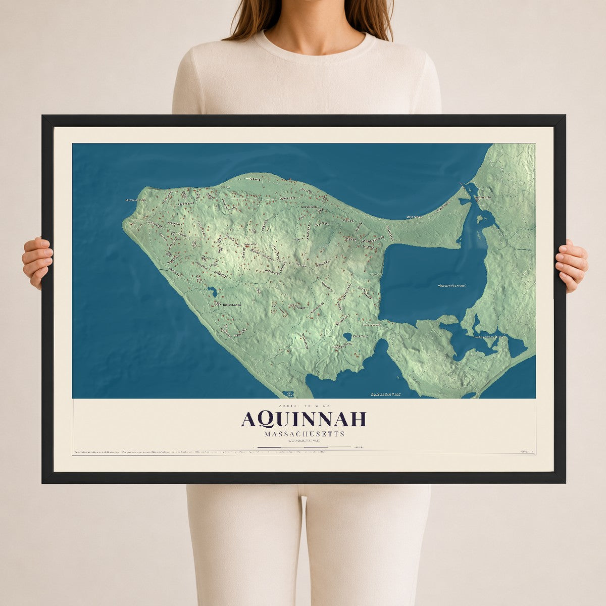 Aquinnah, Massachusetts map print - 24 x 36 black Ayous wood frame