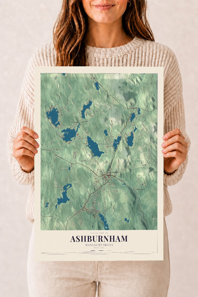 Ashburnham, Massachusetts map print - 12 x 18 archival matte print