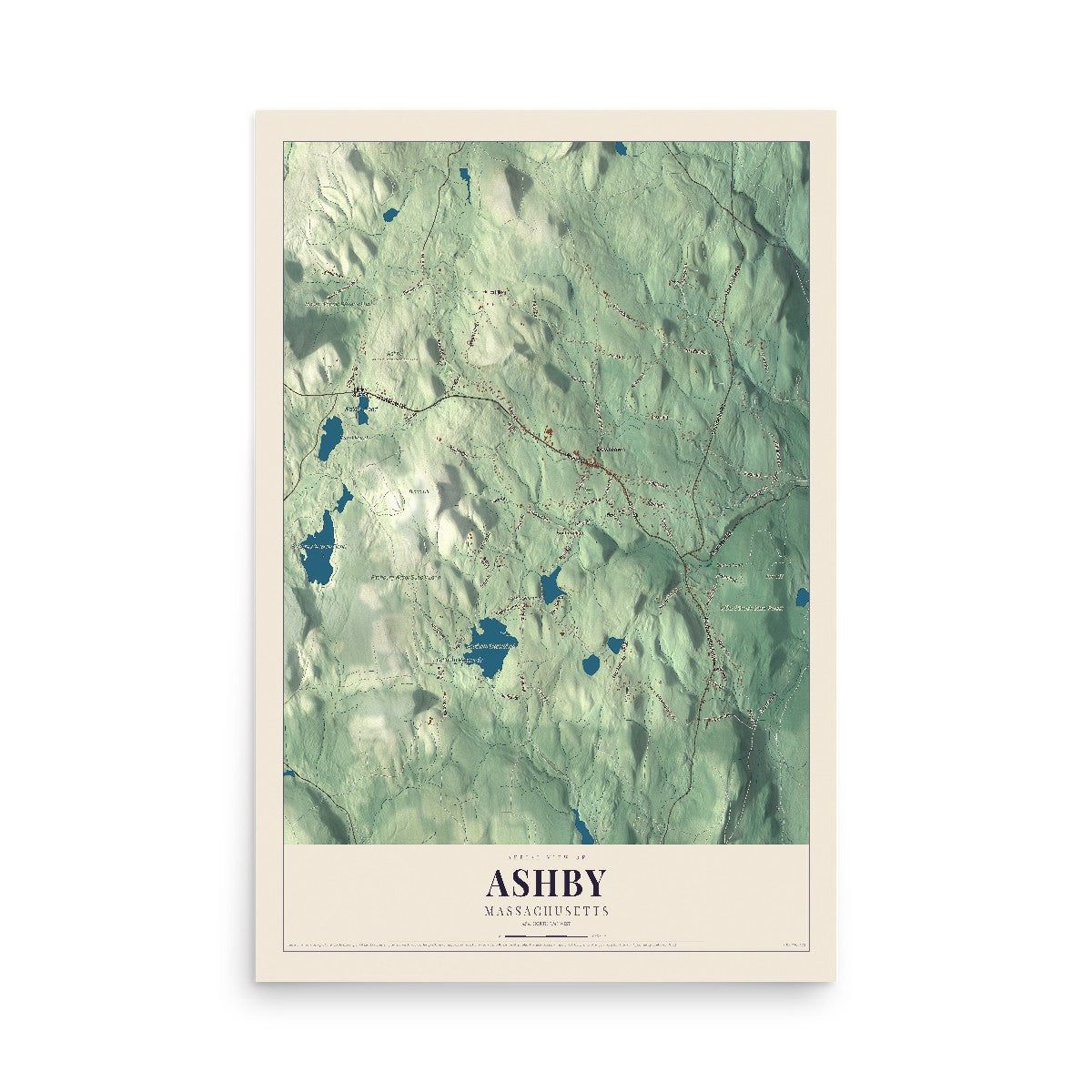 Map of Ashby, Massachusetts, 12 x 18 inch unframed archival matte print