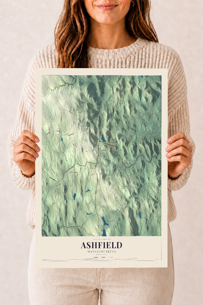 Ashfield, Massachusetts map print - 12 x 18 archival matte print
