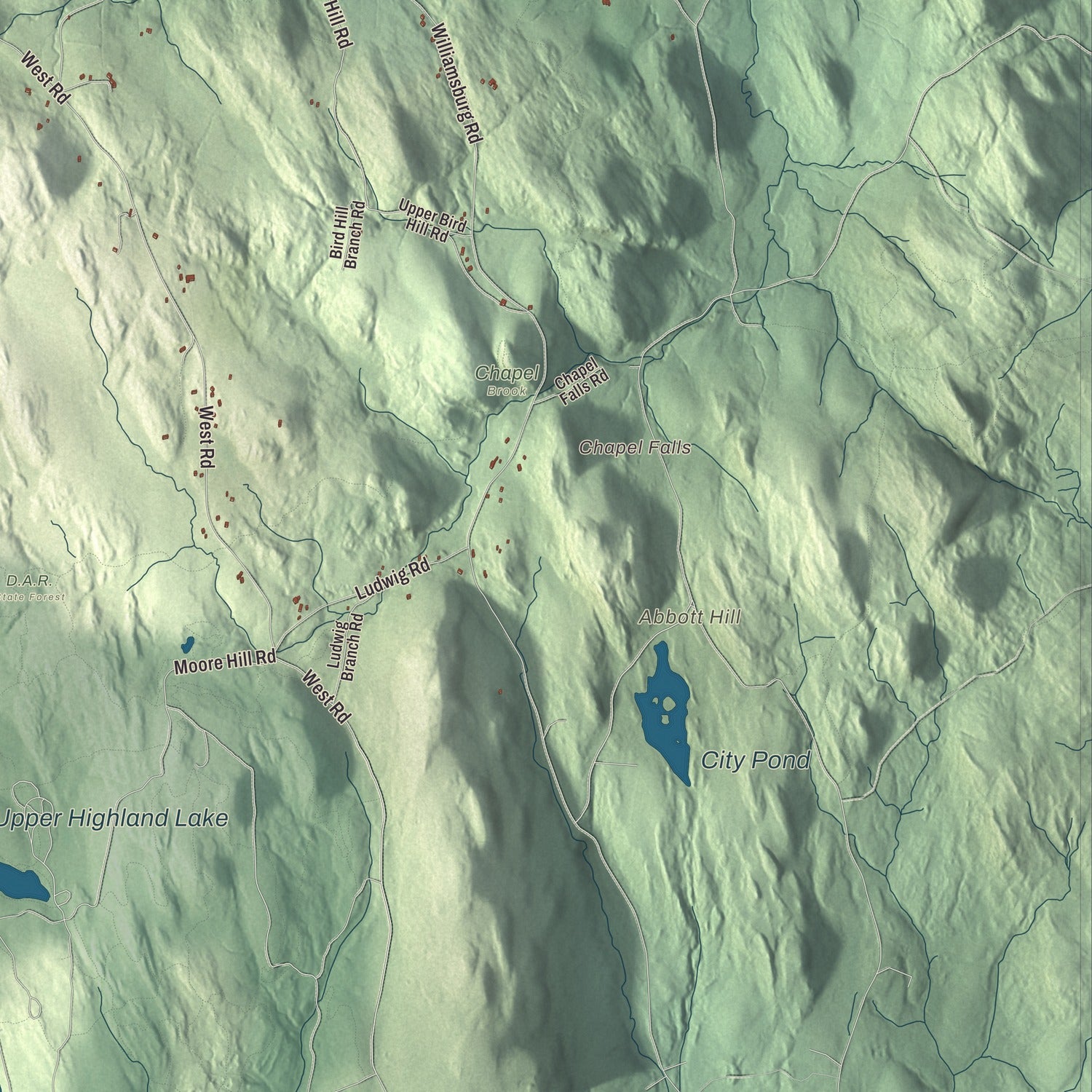 Terrain and local geography detail from the Ashfield, Massachusetts map