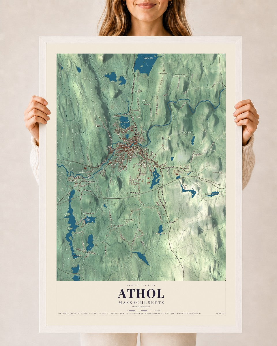 Athol, Massachusetts map print - 24 x 36 white Ayous wood frame