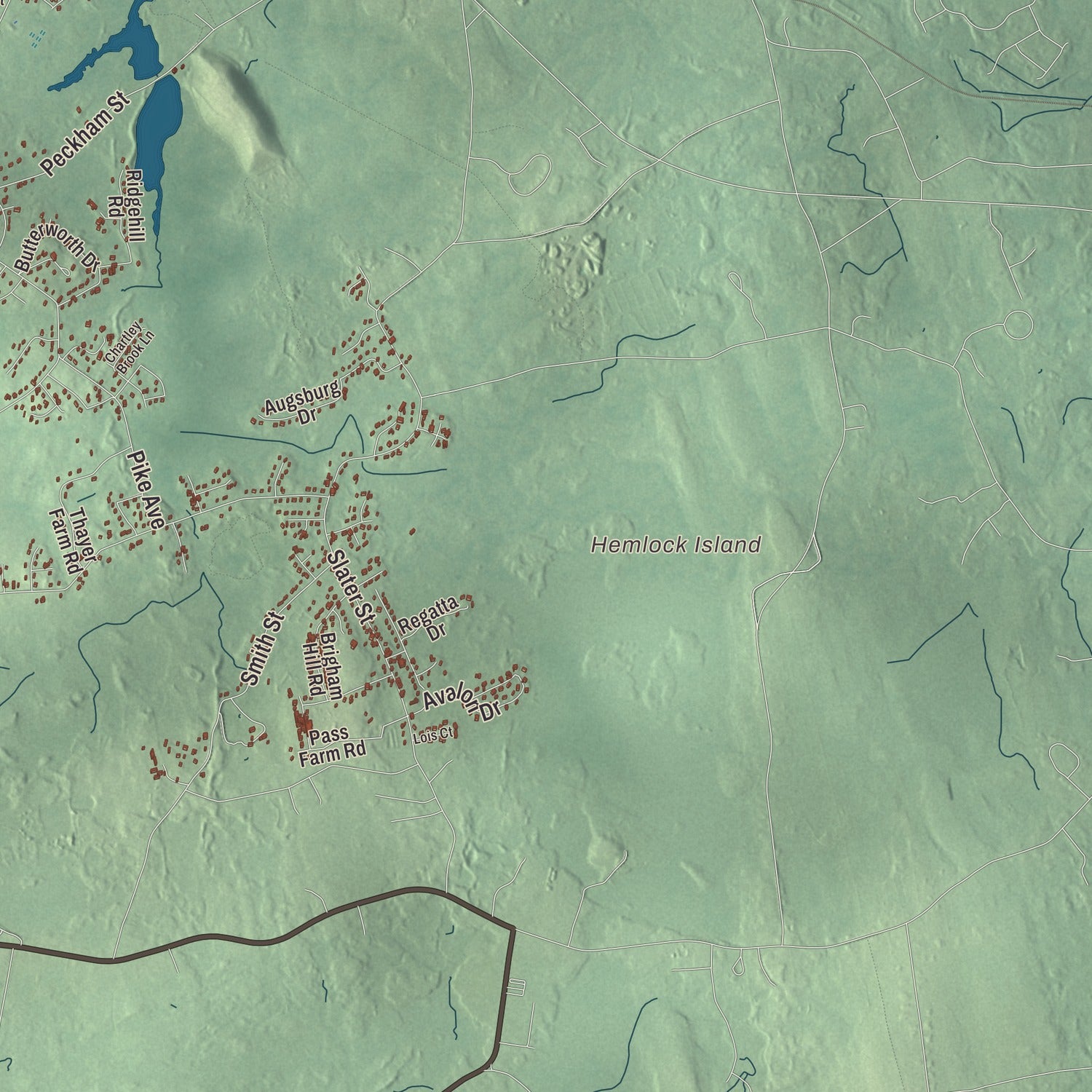 Terrain and local geography detail from the Attleboro, Massachusetts map