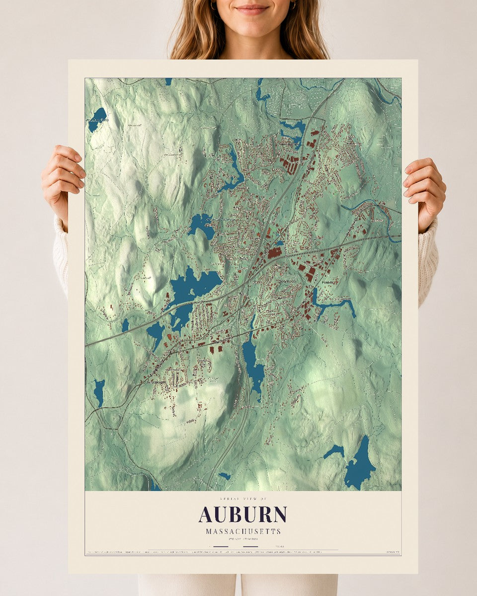 Auburn, Massachusetts map print - 24 x 36 archival matte print