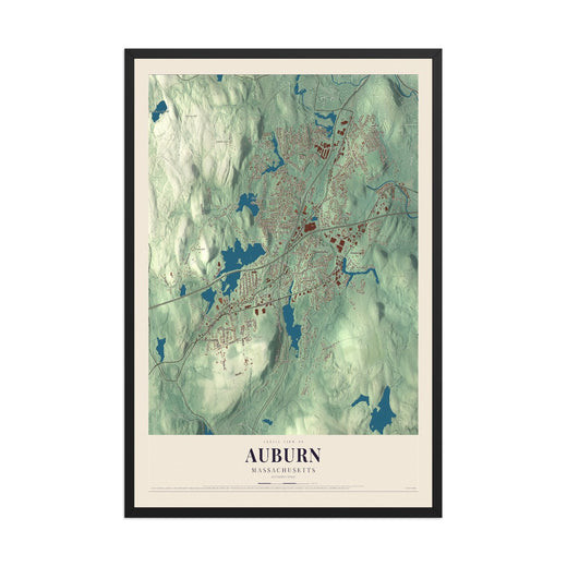 Map of Auburn, Massachusetts, 12 x 18 inch print in a black wood frame