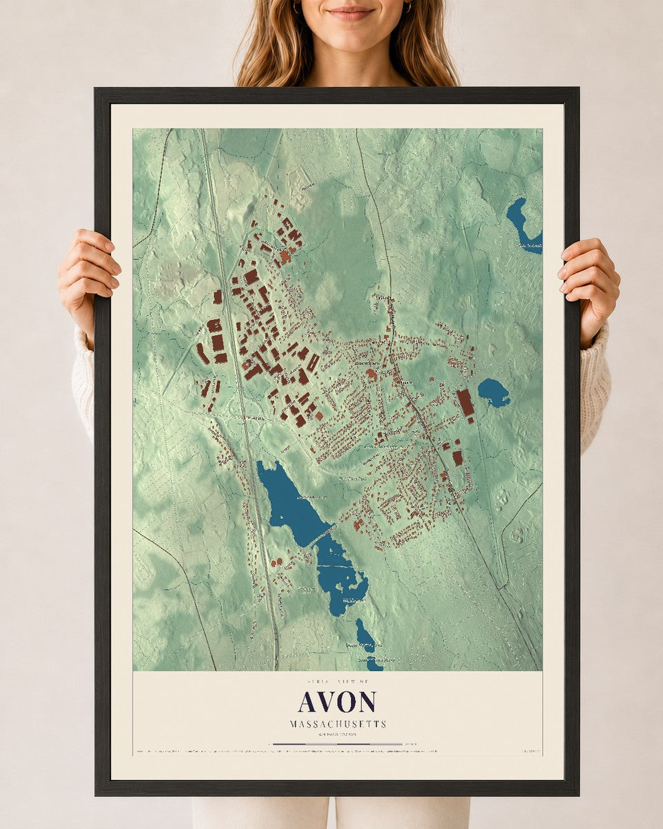 Avon, Massachusetts map print - 24 x 36 black Ayous wood frame