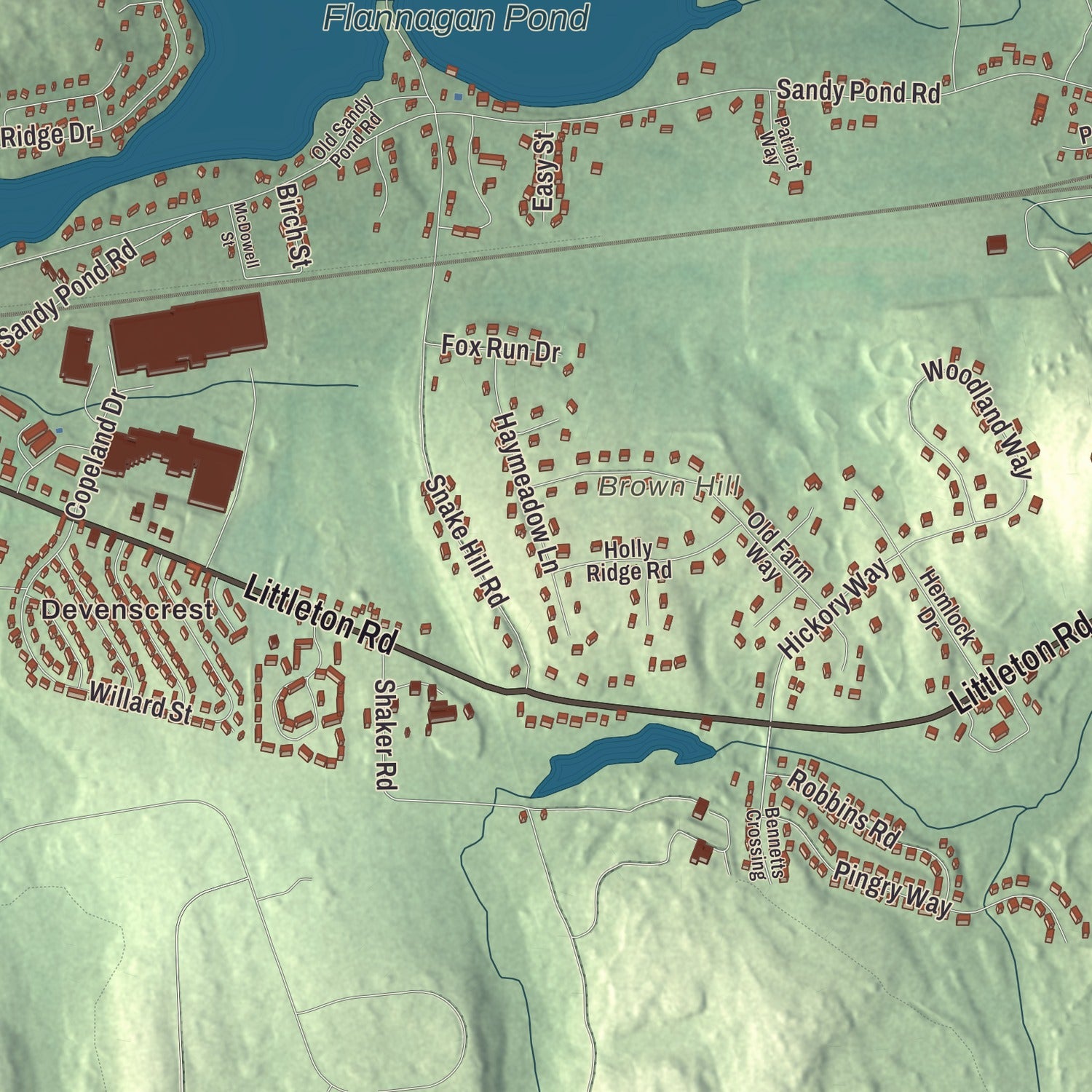 Terrain and local geography detail from the Ayer, Massachusetts map