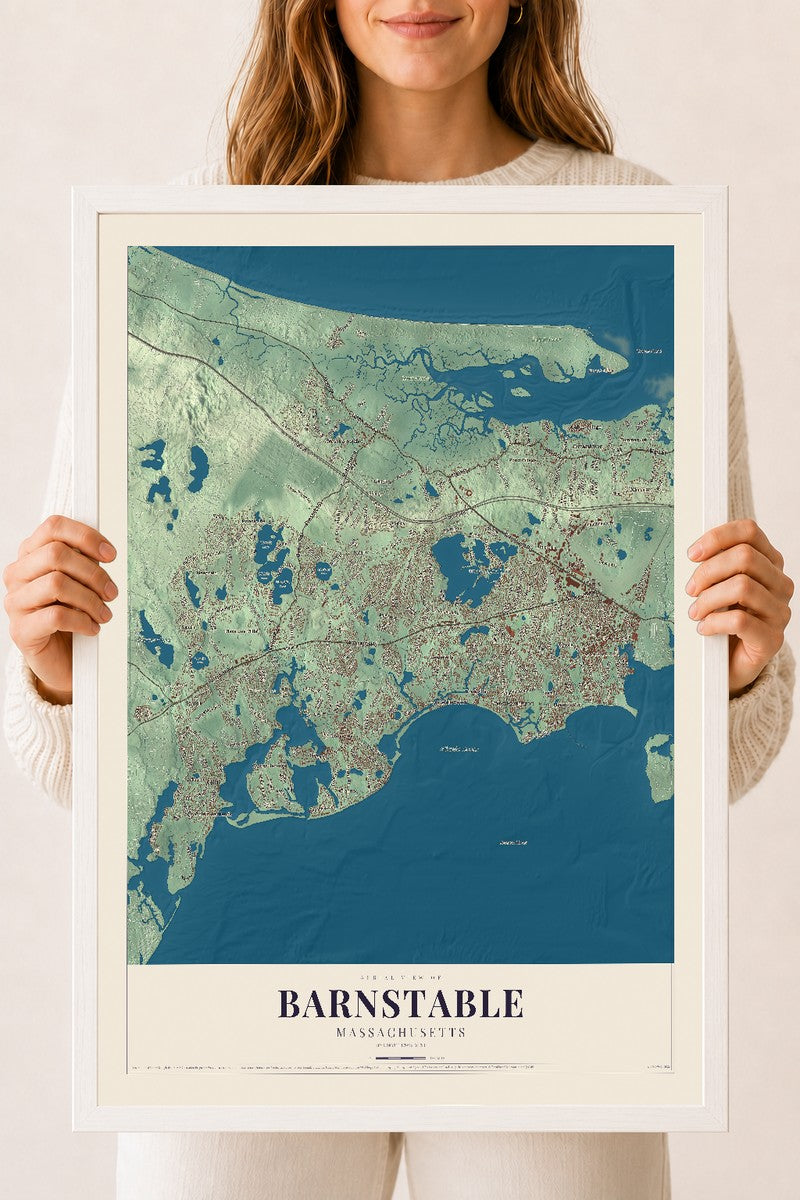 Barnstable, Massachusetts map print - 18 x 24 white Ayous wood frame