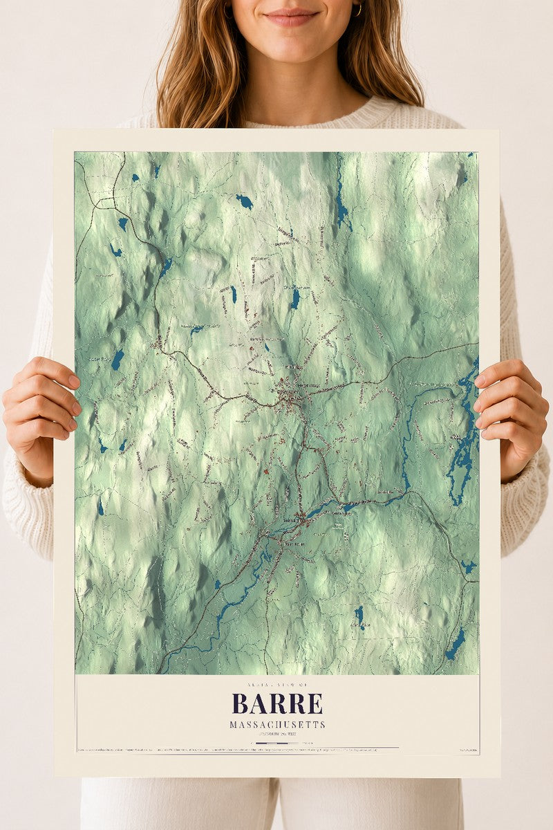 Barre, Massachusetts map print - 18 x 24 archival matte print