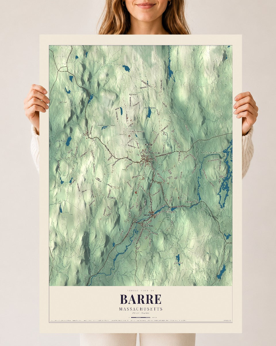 Barre, Massachusetts map print - 24 x 36 archival matte print