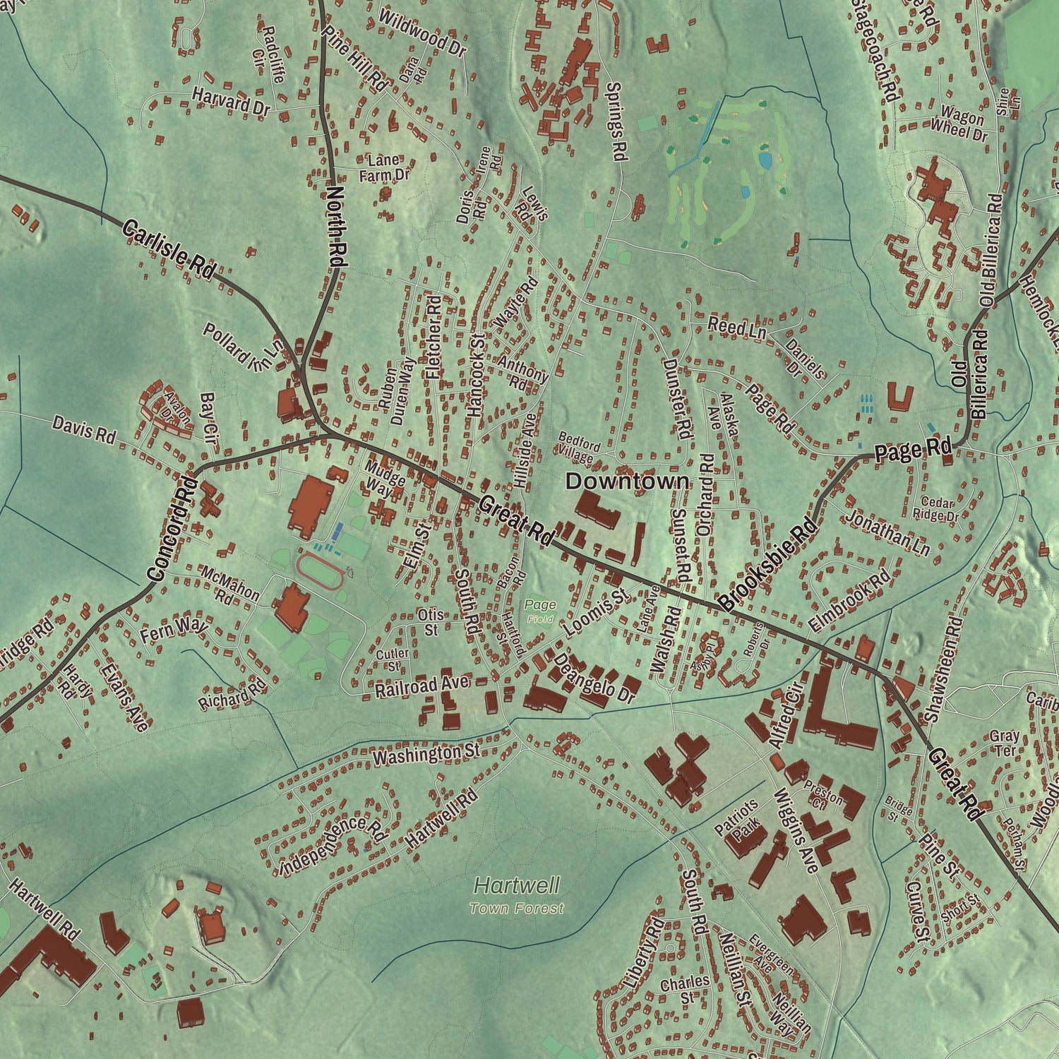 Street and neighborhood detail from the Bedford, Massachusetts map