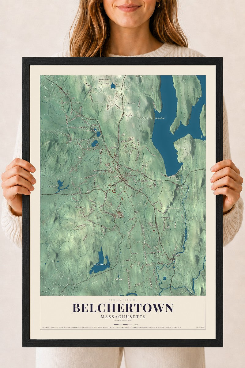 Belchertown, Massachusetts map print - 18 x 24 black Ayous wood frame