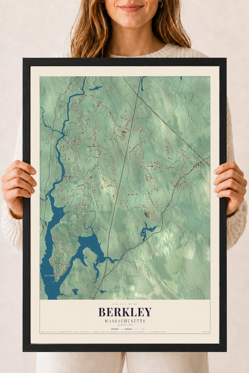 Berkley, Massachusetts map print - 18 x 24 black Ayous wood frame