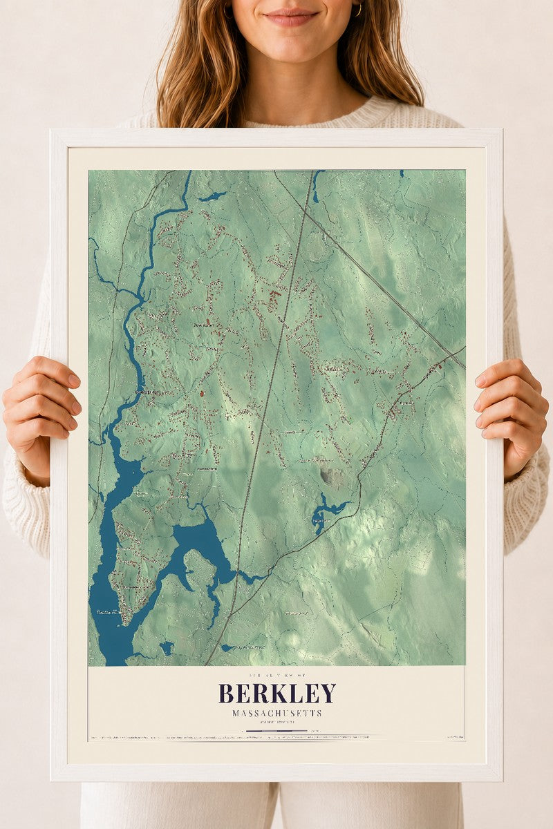 Berkley, Massachusetts map print - 18 x 24 white Ayous wood frame