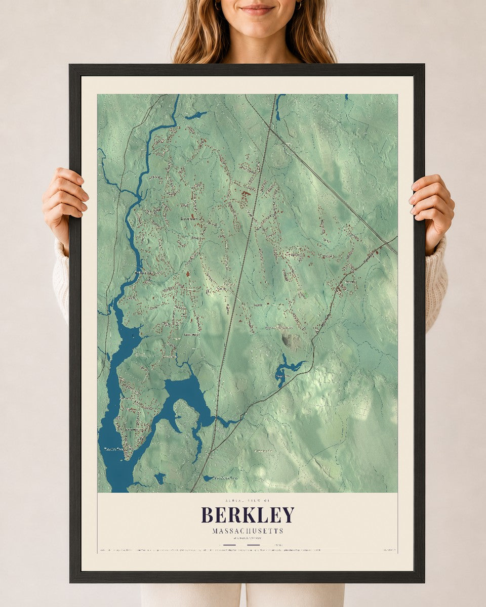 Berkley, Massachusetts map print - 24 x 36 black Ayous wood frame