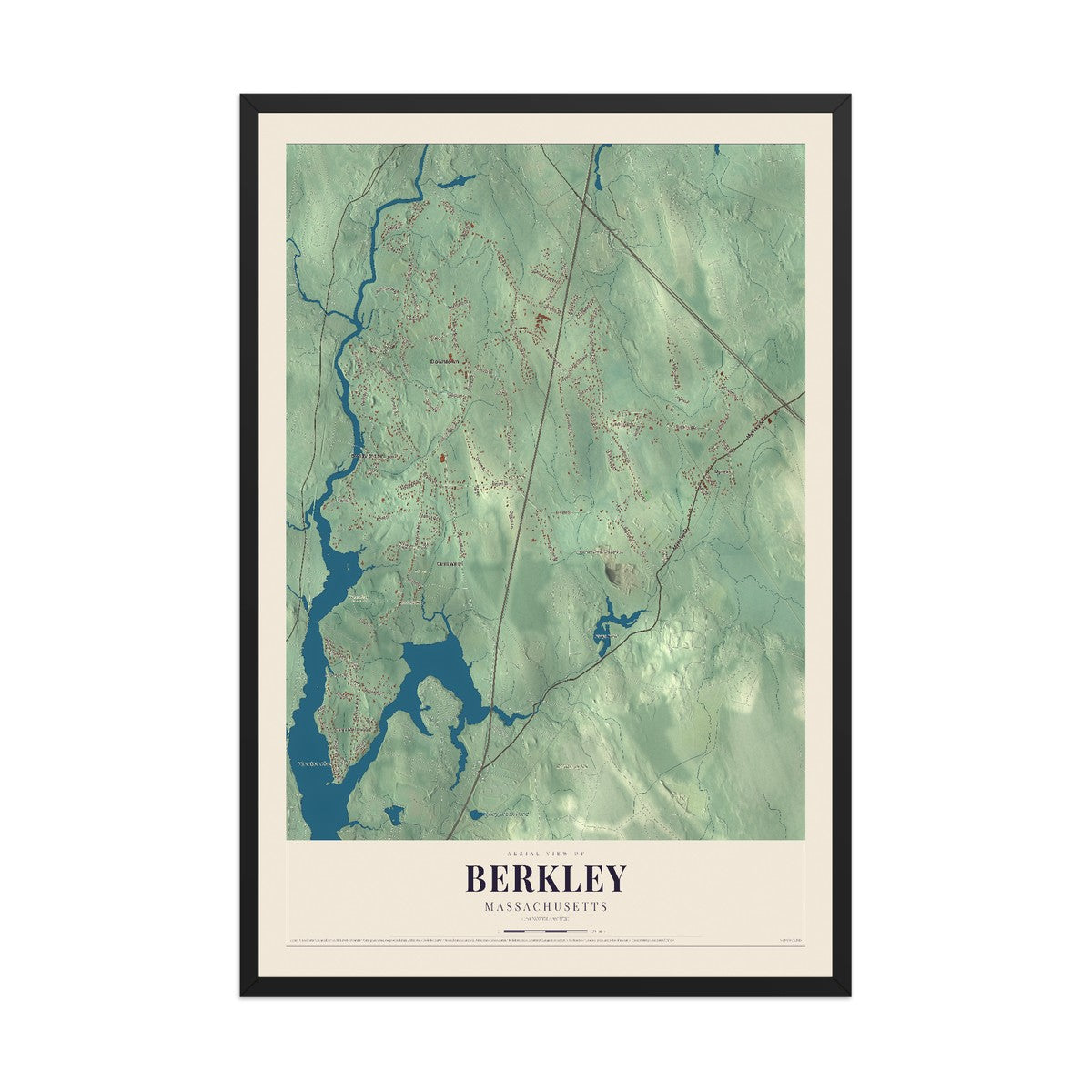 Map of Berkley, Massachusetts, 12 x 18 inch print in a black wood frame