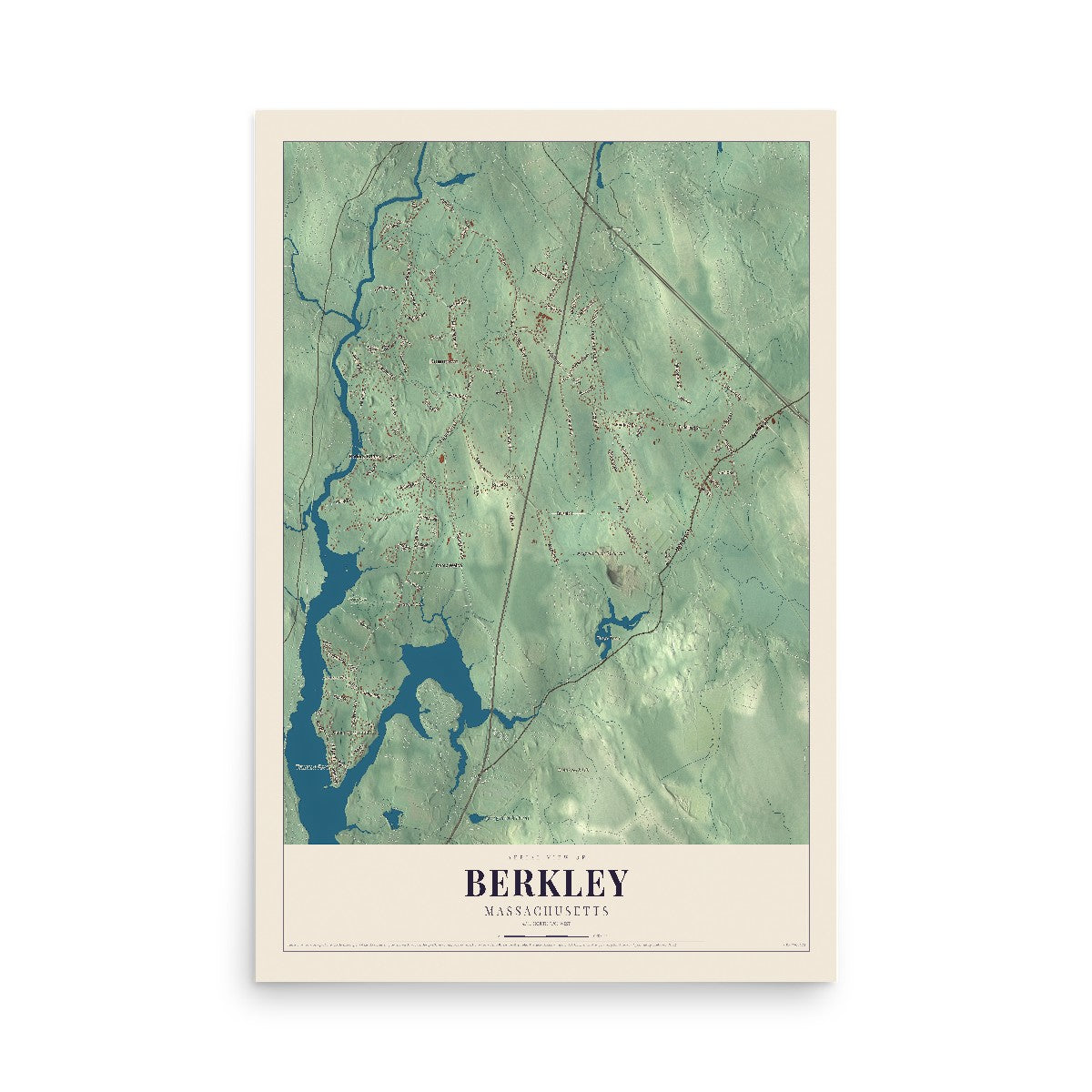 Map of Berkley, Massachusetts, 12 x 18 inch unframed archival matte print