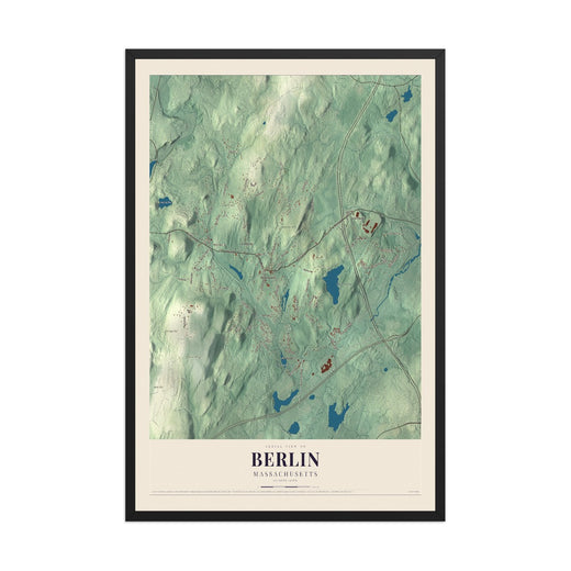 Map of Berlin, Massachusetts, 12 x 18 inch print in a black wood frame