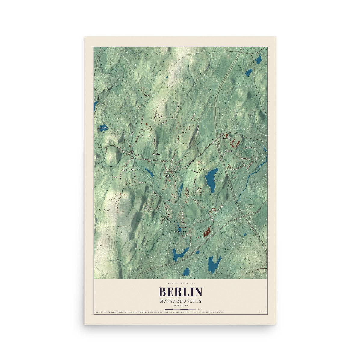 Map of Berlin, Massachusetts, 12 x 18 inch unframed archival matte print