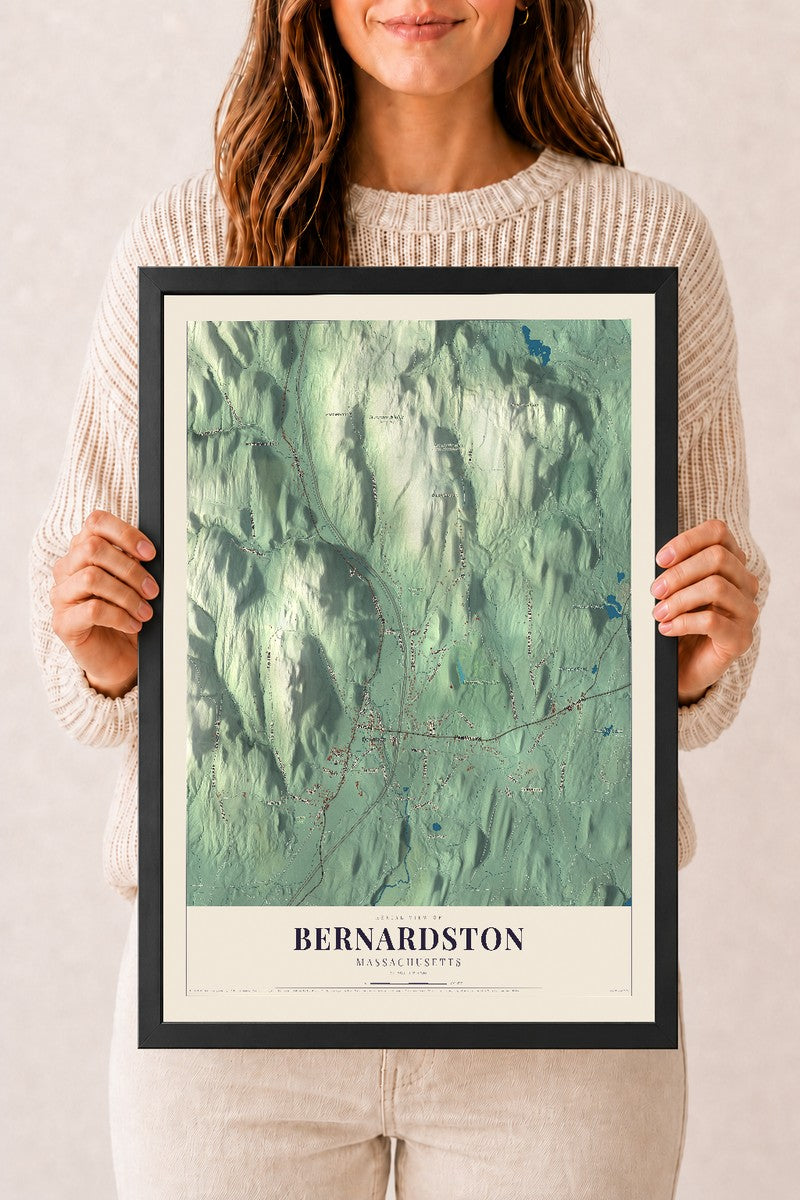 Bernardston, Massachusetts map print - 12 x 18 black Ayous wood frame