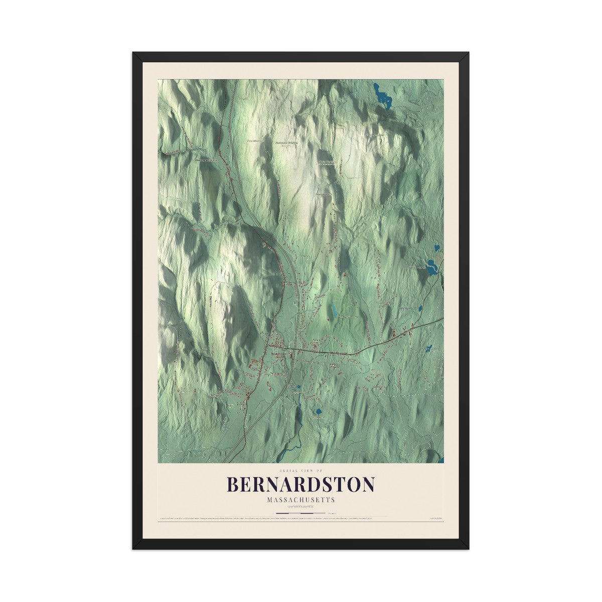 Map of Bernardston, Massachusetts, 12 x 18 inch print in a black wood frame