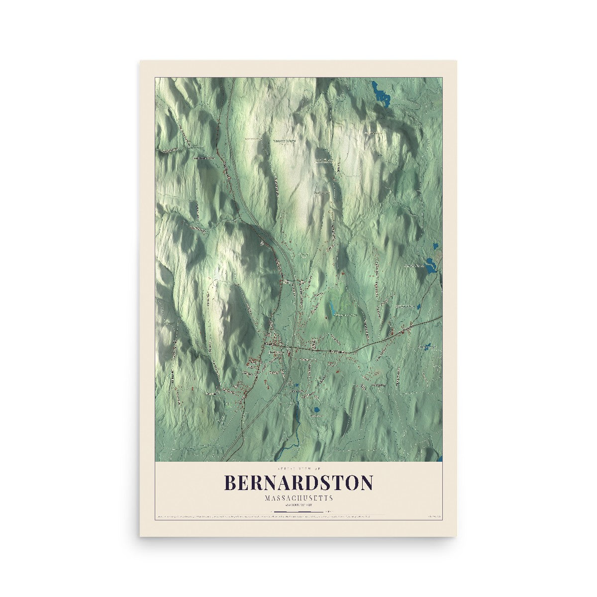 Map of Bernardston, Massachusetts, 12 x 18 inch unframed archival matte print