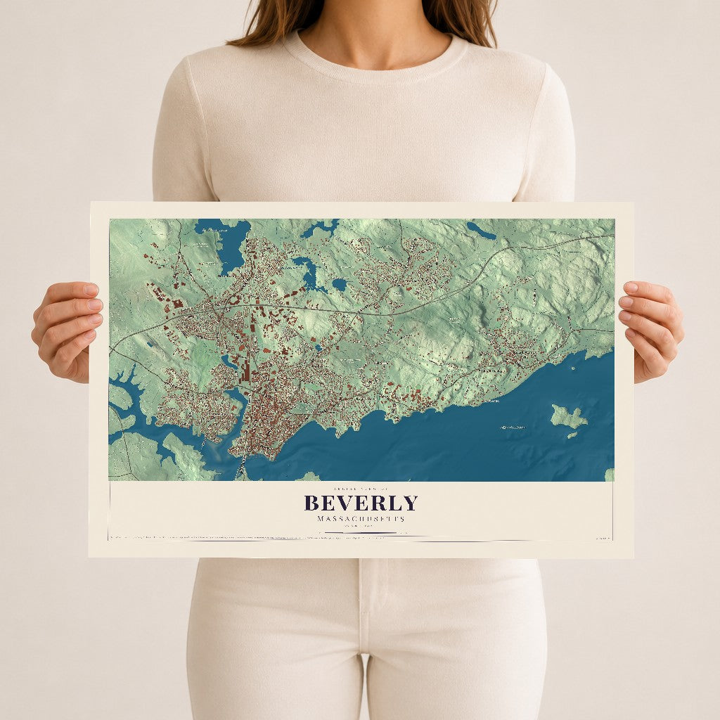 Current Beverly, Massachusetts map print mockup