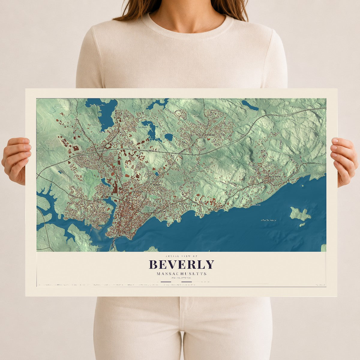 Map of Beverly, Massachusetts, 12 x 18 inch unframed archival matte print