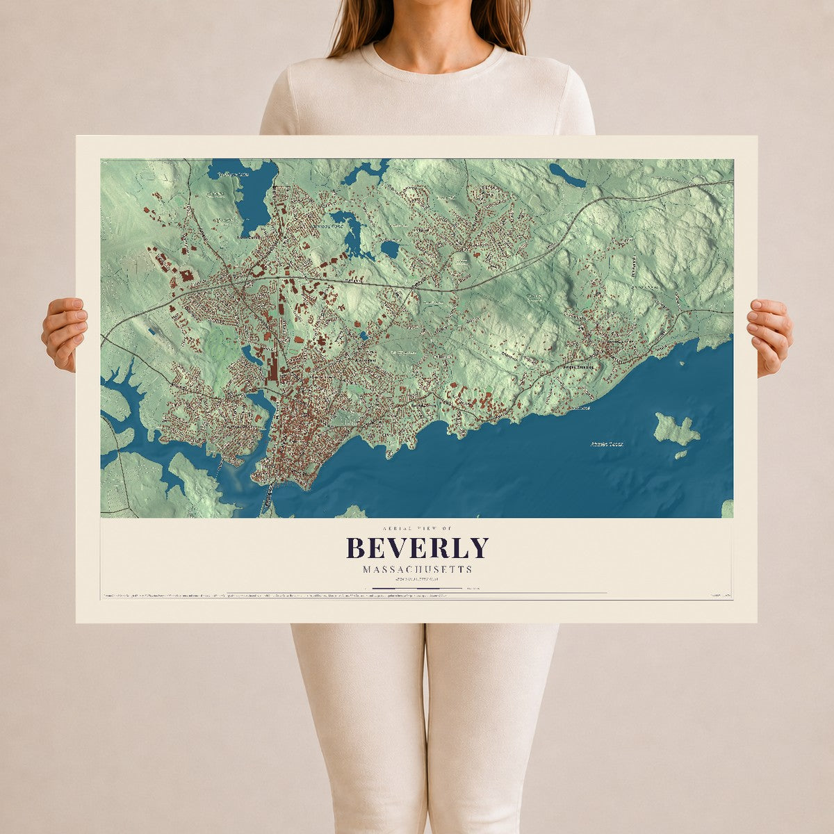 Map of Beverly, Massachusetts, 24 x 36 inch unframed archival matte print