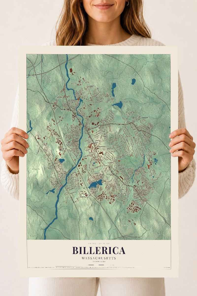 Billerica, Massachusetts map print - 18 x 24 archival matte print