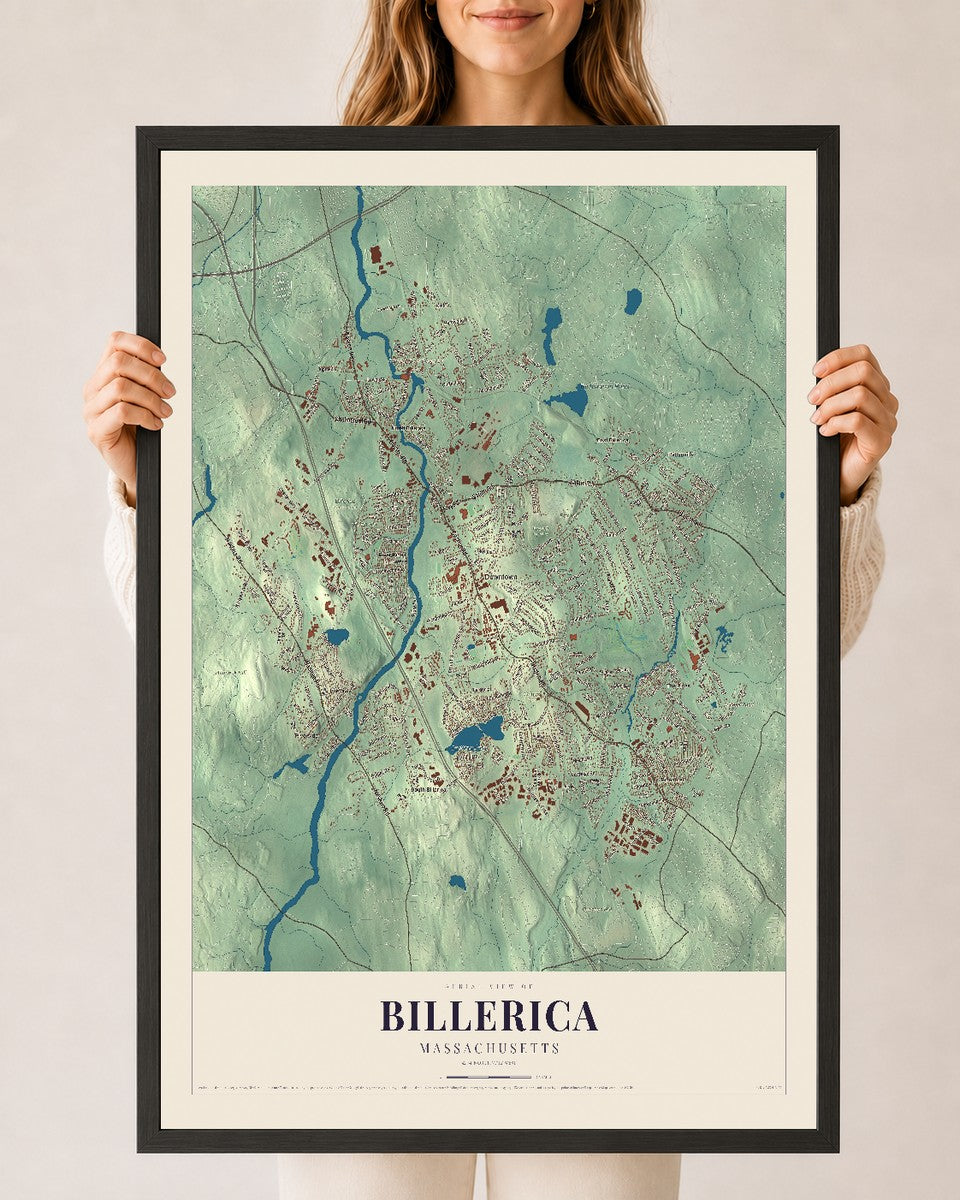 Billerica, Massachusetts map print - 24 x 36 black Ayous wood frame