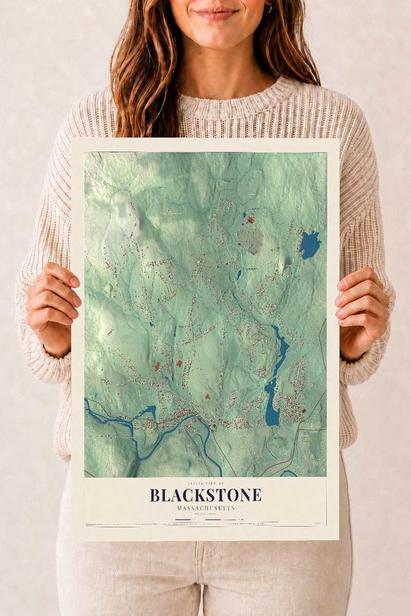 Blackstone, Massachusetts map print - 12 x 18 archival matte print