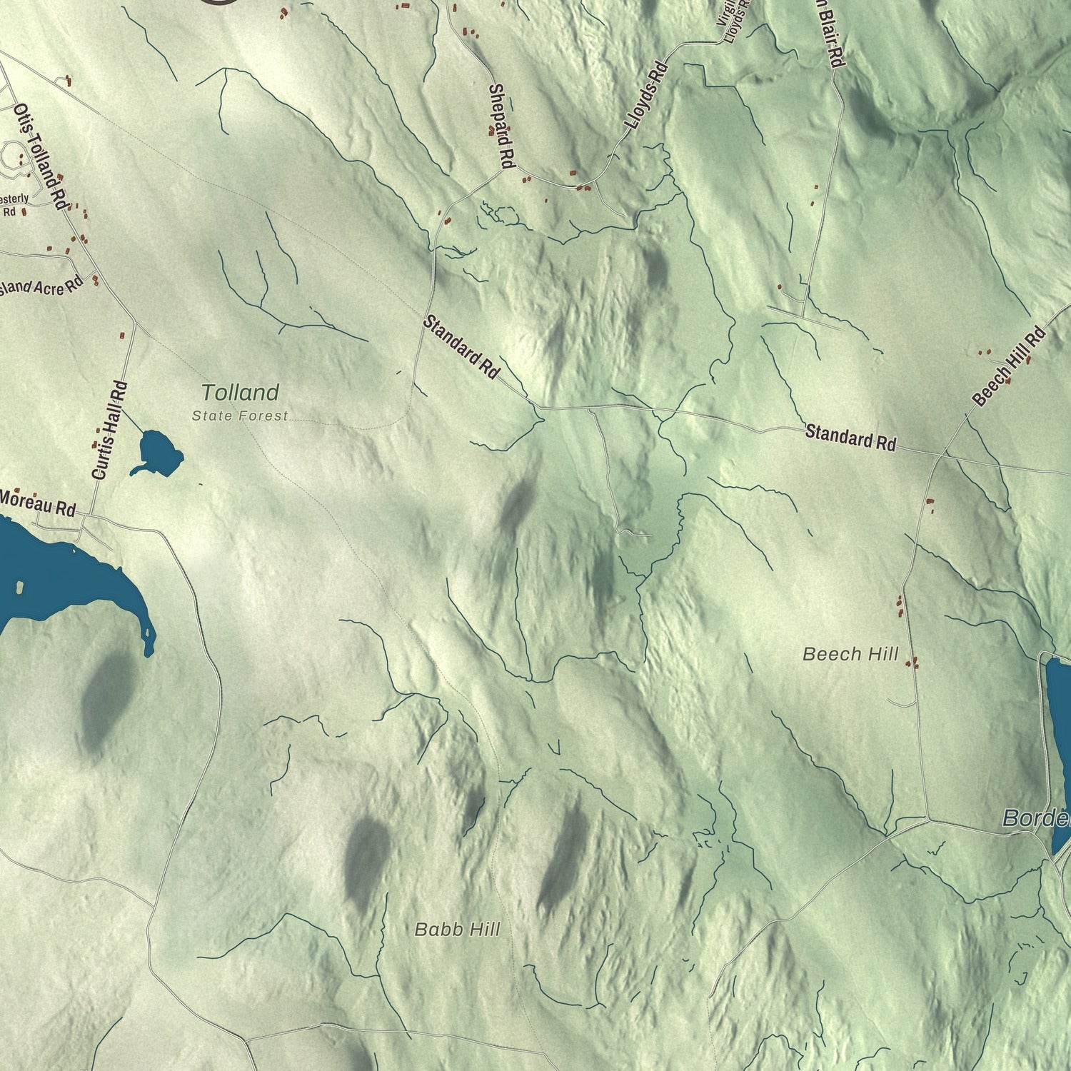 Terrain and local geography detail from the Blandford, Massachusetts map