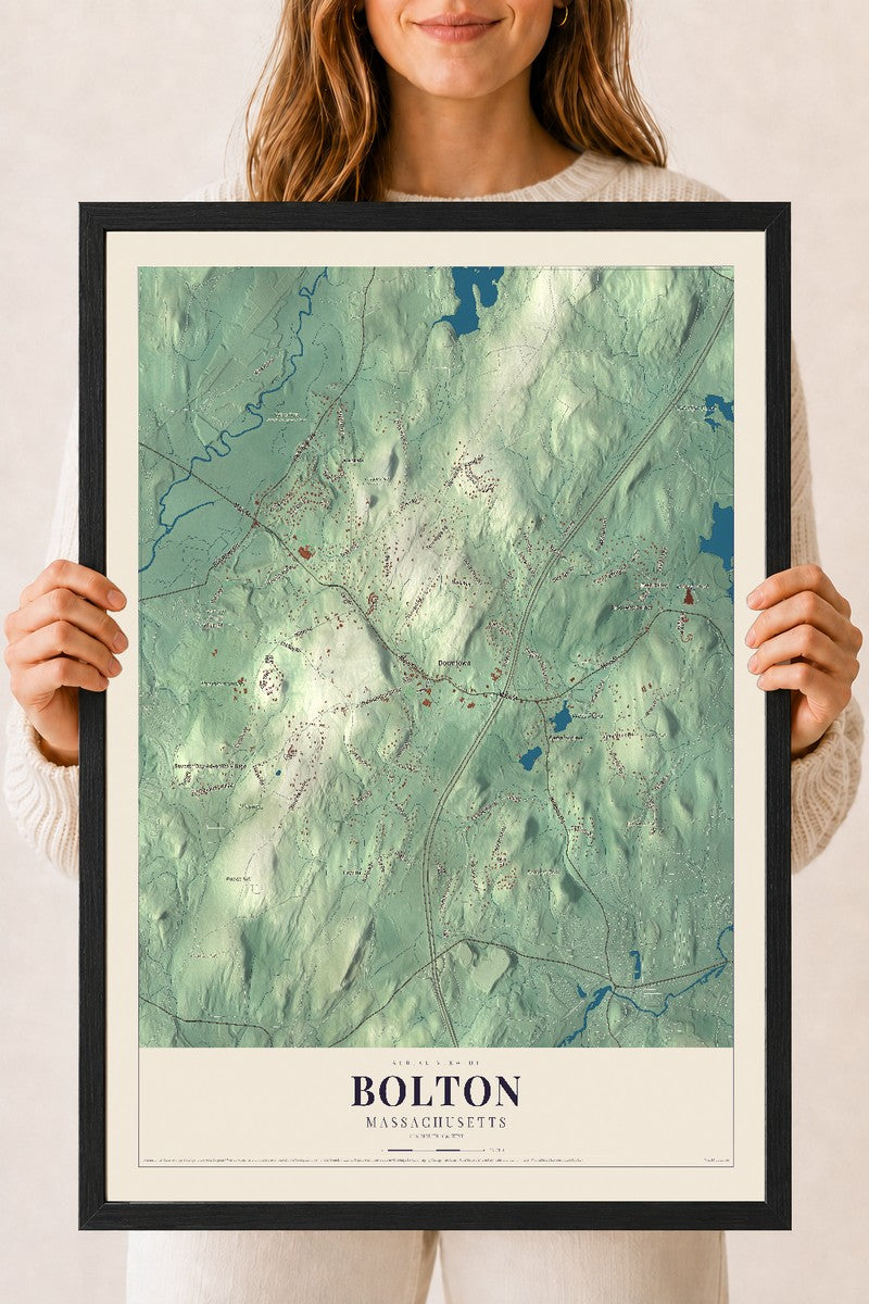 Bolton, Massachusetts map print - 18 x 24 black Ayous wood frame