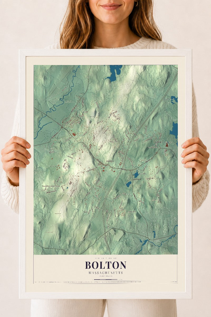 Bolton, Massachusetts map print - 18 x 24 white Ayous wood frame